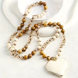 Bohemian Style 8mm Natural Stone & Glass Knot Necklace with White Turquoise